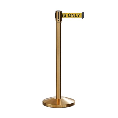 MONTOUR LINE Retractable Belt Barrier Stanchion, 2" Sat.Brass Post  9' Auth...Belt M530-SB-AUTHYB-90